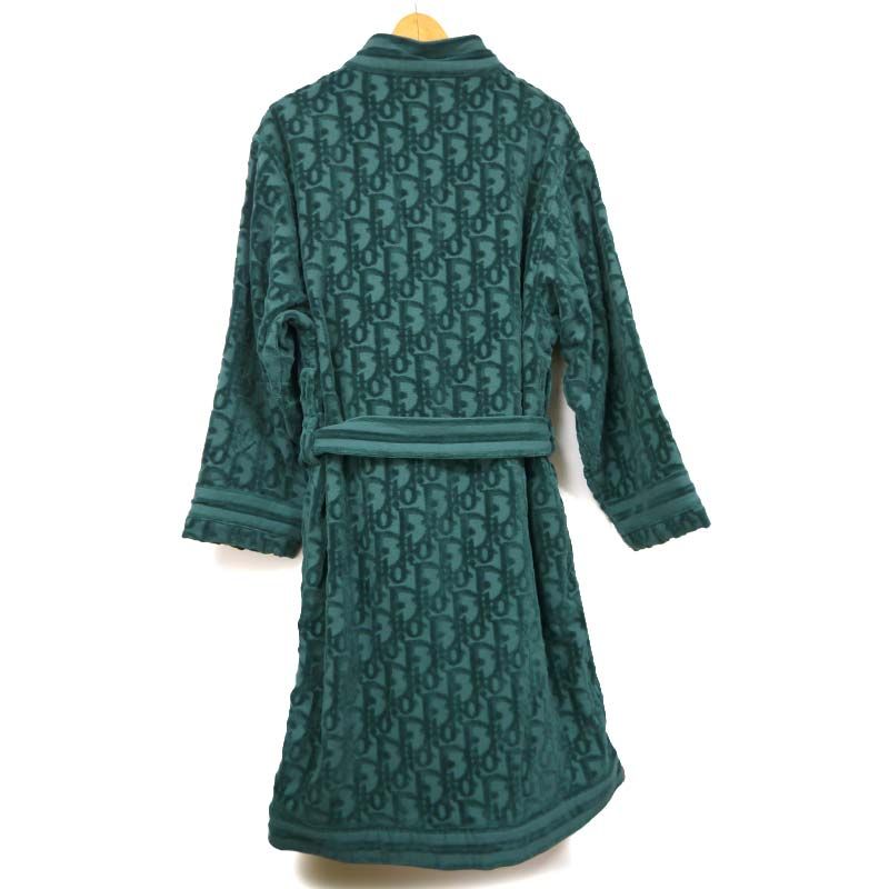 Dior Oblique Pile Gown Coat M Green Bathrobe