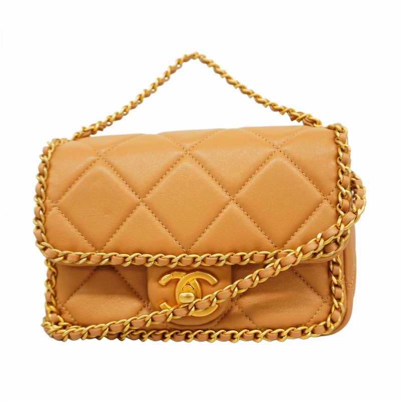 Chanel Handbag Matelasse Lambskin Beige Gold Hardware 2way Bag Ladies