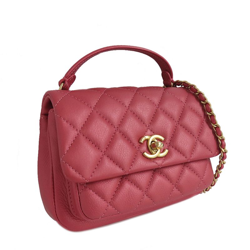 Chanel Top Handle Mini Flap Bag Pink As1226 Matelasse Lambskin Women's