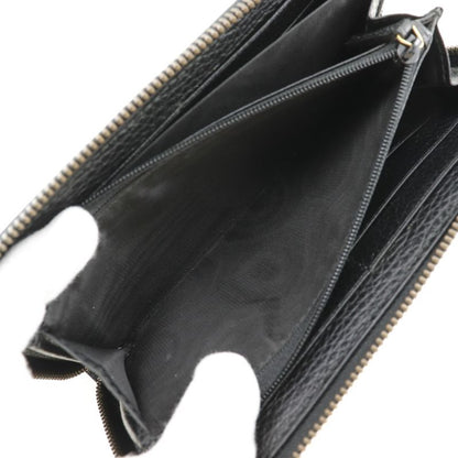 Gucci Round Zipper Embroidery GG Marmont 474584 Leather Black Unisex Long Wallet