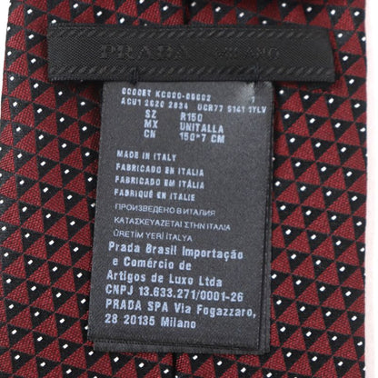 Prada 2020 Ucr77 100% Silk Tie With All Over Pattern Logo Bordeaux Black With