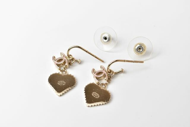 Chanel Earrings Chanel Swing Earrings CC Mark Heart Motif Pink Gold