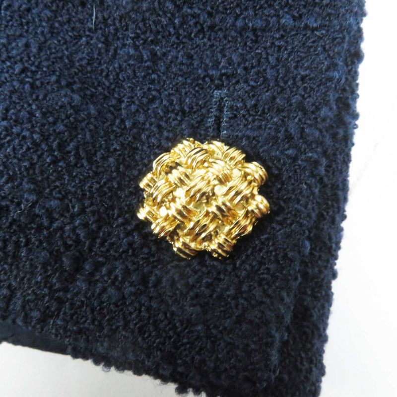 Gucci 652725 Wool With Horsebit Monochrome Tweed Sleeveless Dress Navy Gold