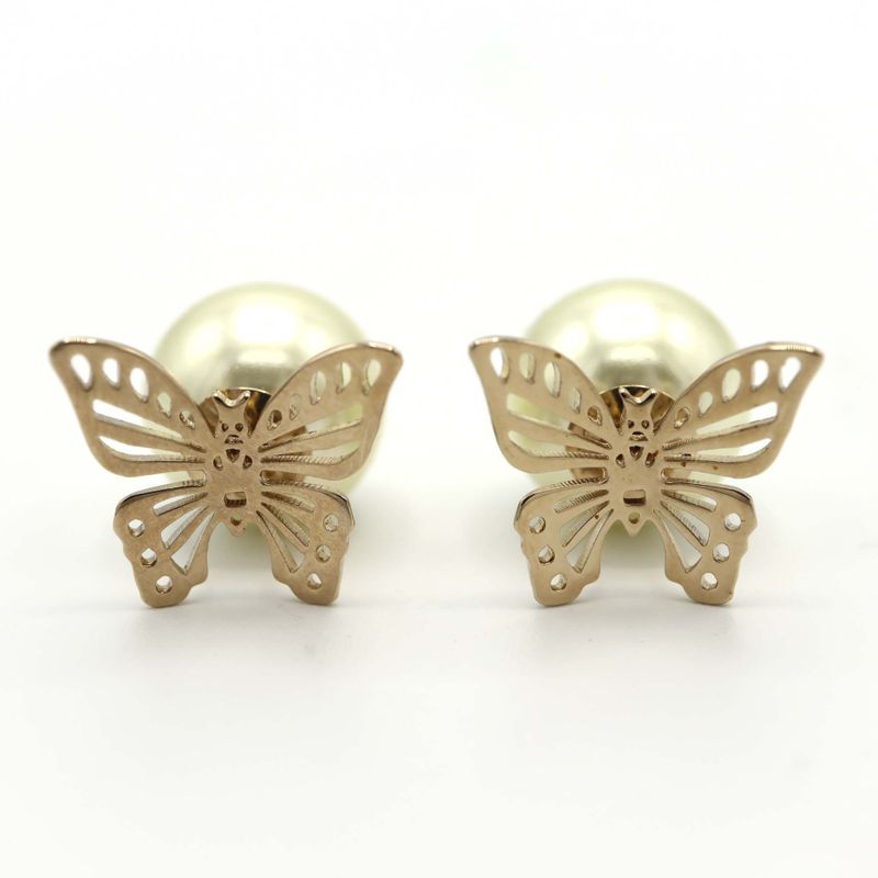Christian DIOR Earrings Butterfly Faux Pearl Tribal Accessories With Box H13740