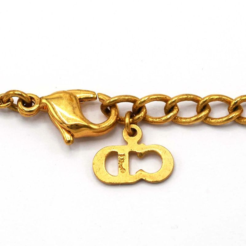 Christian DIOR Graffiti Logo Necklace Gold Color Accessories Ladies With Box