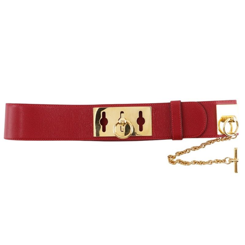 Celine Mantel Chain Leather Red/gold Ladies Belt