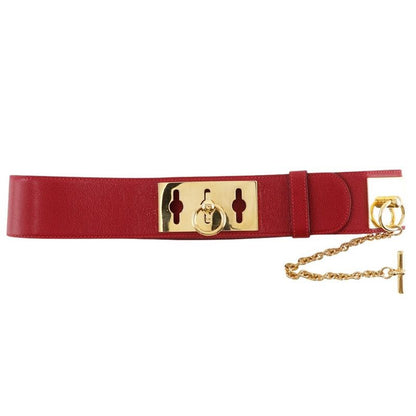 Celine Mantel Chain Leather Red/gold Ladies Belt