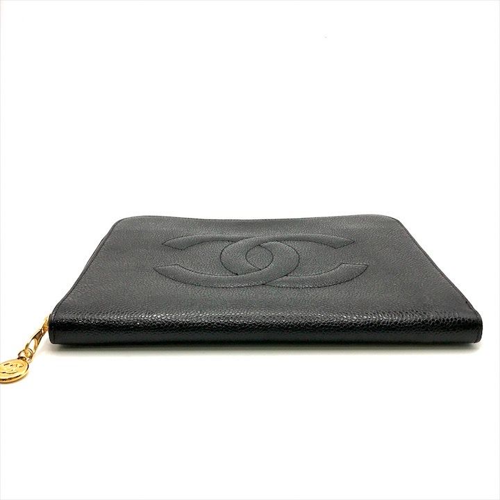 Chanel CC Logo Caviar Leather Mini Pouch Second Black