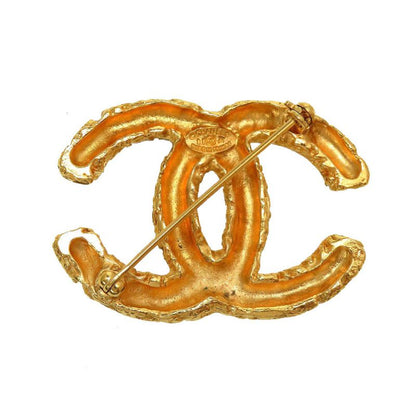 Chanel Vintage Coco Mark Lava 95A Metal Gold Brooch 0137 Chanel