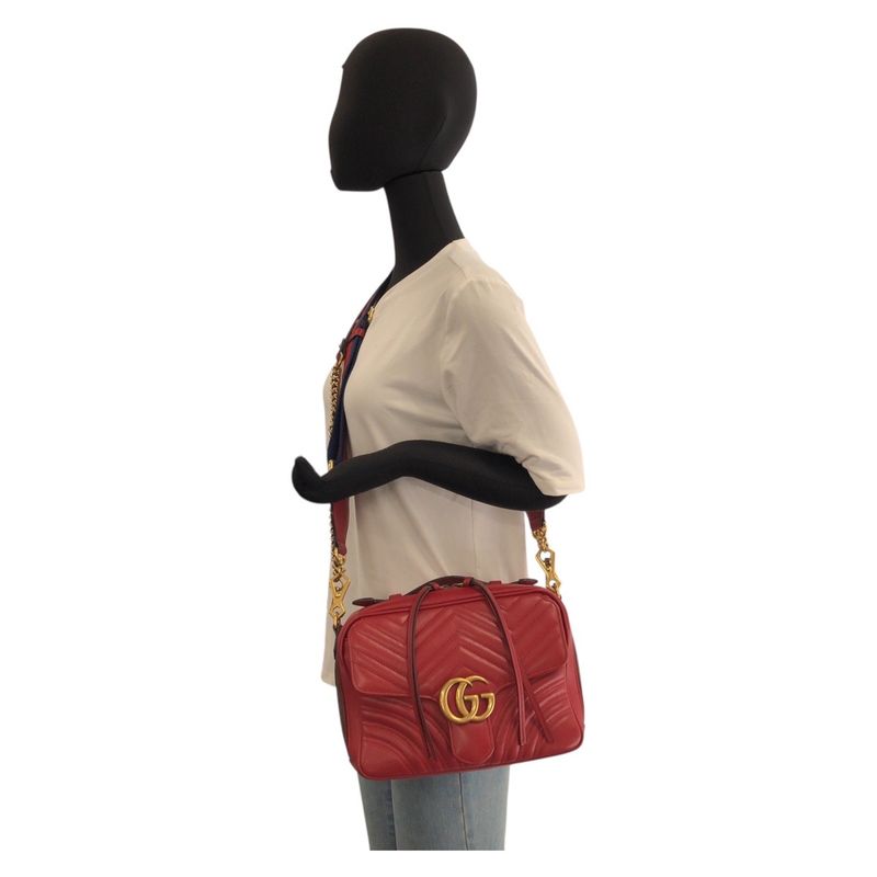 Gucci GG Marmont Red Gold Hardware Leather 498100 Shoulder Bag Pochette Women