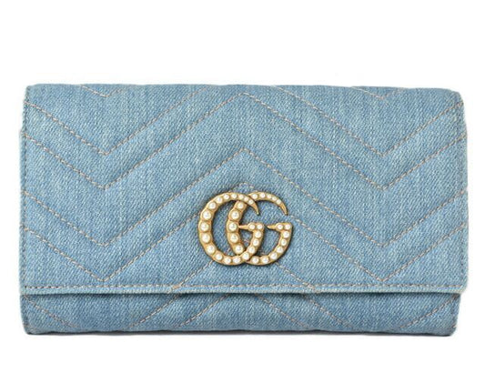 Gucci Wallet Gucci Long Continental Wallet GG Marmont GG Marmont Denim Chevron