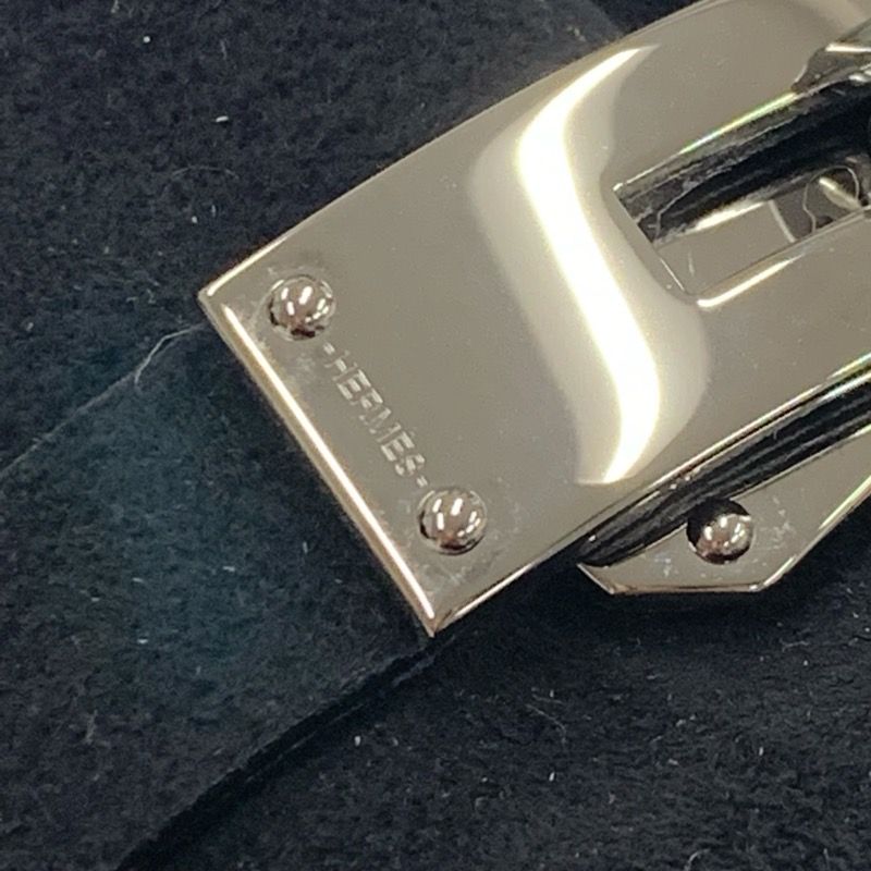 Hermes Saint Germain Boots Short Boots Shoes Suede Black Silver Kelly Hardware