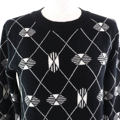 Hermes 22SS 100% Cashmere Argyle Pattern Long Sleeves Knit Sweater Black White