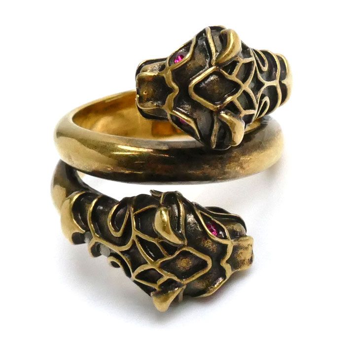 Gucci Metal Double Taiga - Head Colored Stone Ring - Ring #18 Men's Preowned