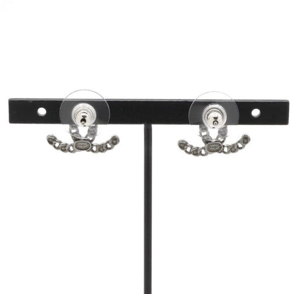 Chanel Earrings Earring Silver Black Coco Mark Rhinestone