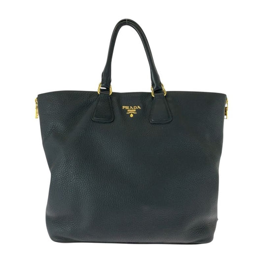 Prada Vittero Dino Black Gold Hardware Leather Bn2419 Tote Bag Handbag Women