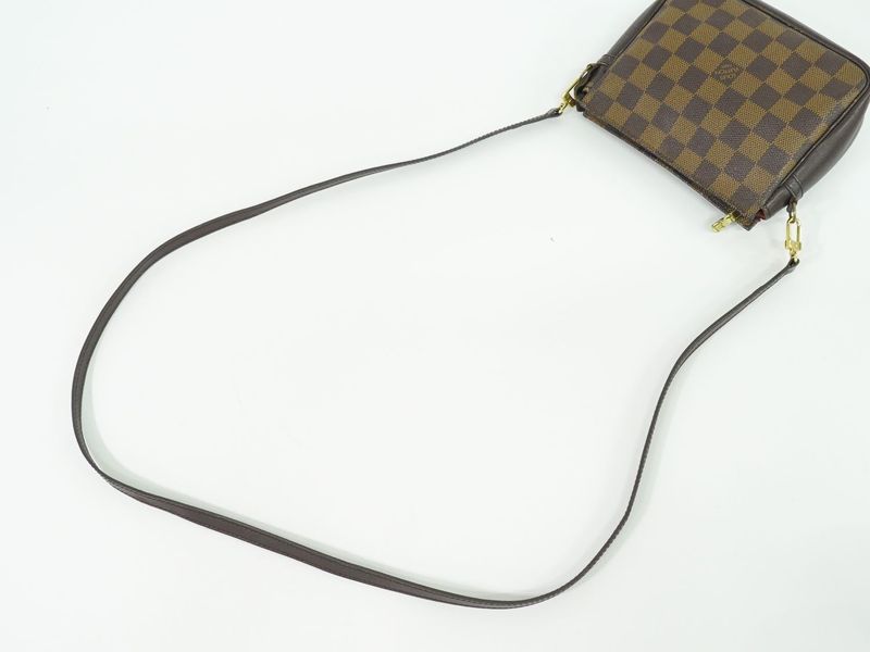 Authentic Louis Vuitton LV Trousse Makeup Damier Ebène Shoulder Bag Brown