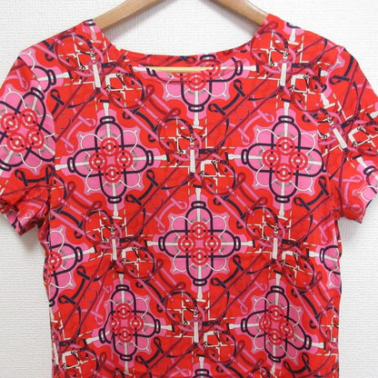Hermes Geometric Pattern Short Sleeve T-Shirt Red Size 40 Pink Ladies Used