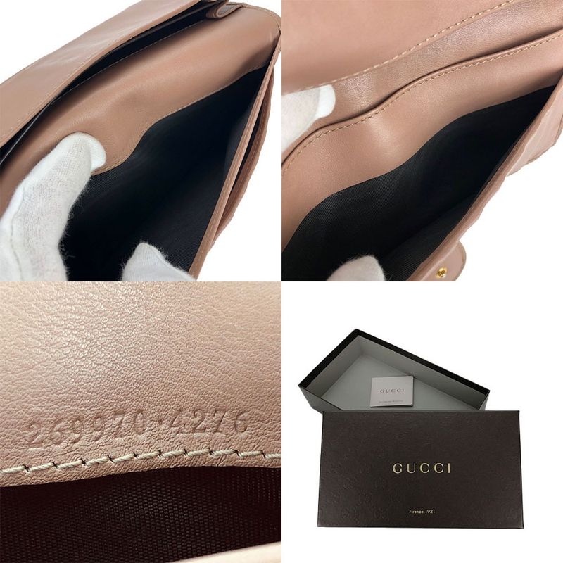Gucci W Hook Long Wallet Fold Guccissima GG Pink Beige Leather Wallet Ladies