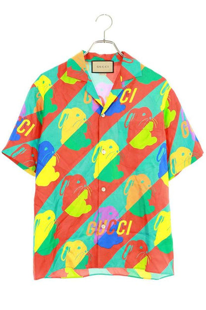 Gucci 723823 Zal0s Bunny Printed Silk Short Sleeve Shirt Men 44