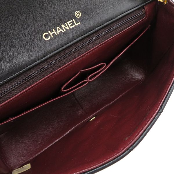 Chanel Shoulder Bag Full Flap Bag Lambskin Black Gold Hardware Black Chain