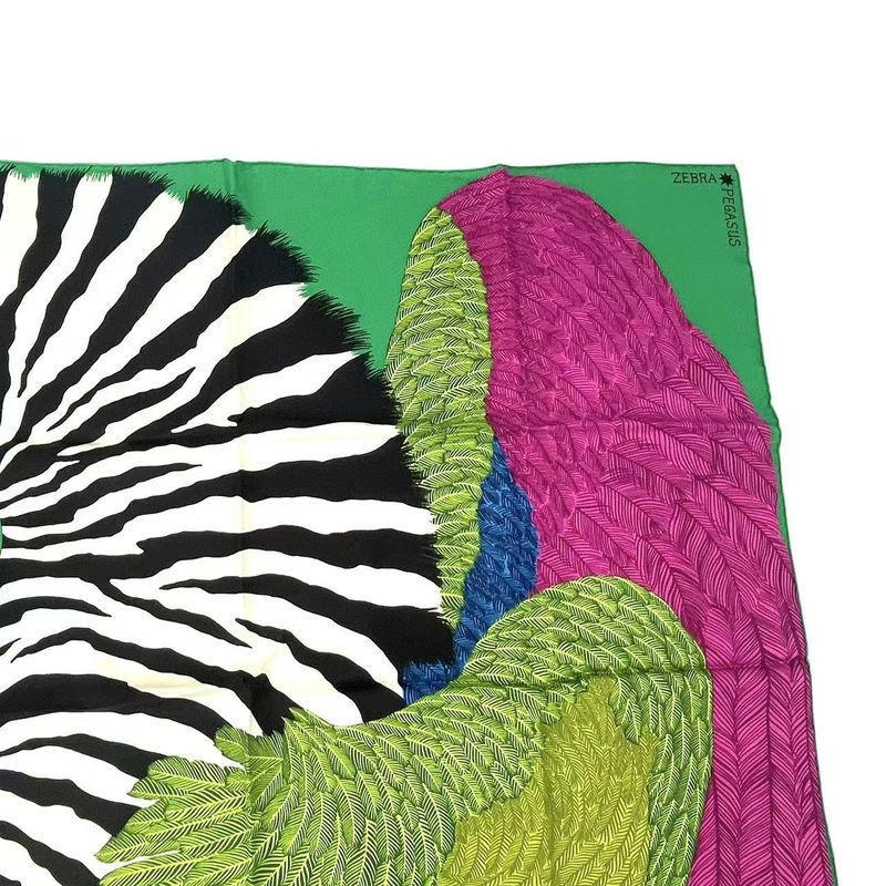 Hermes Carre 90 Zebra Pegasus Scarf Green Silk