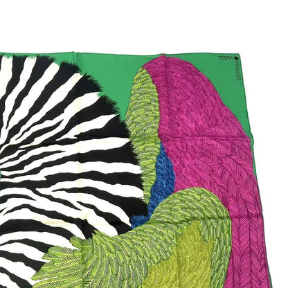 Hermes Carre 90 Zebra Pegasus Scarf Green Silk