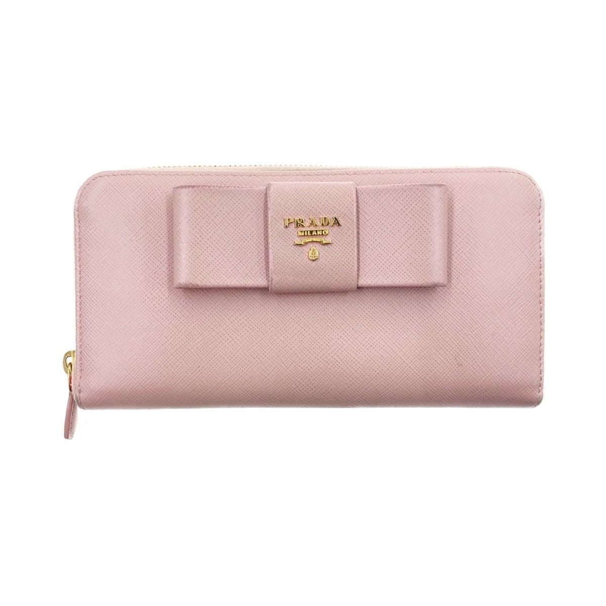 Prada Saffiano Ribbon Round Zipper Long Wallet 1ml506ztm Pink