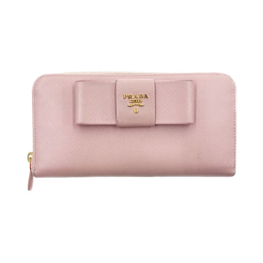Prada Saffiano Ribbon Round Zipper Long Wallet 1ml506ztm Pink