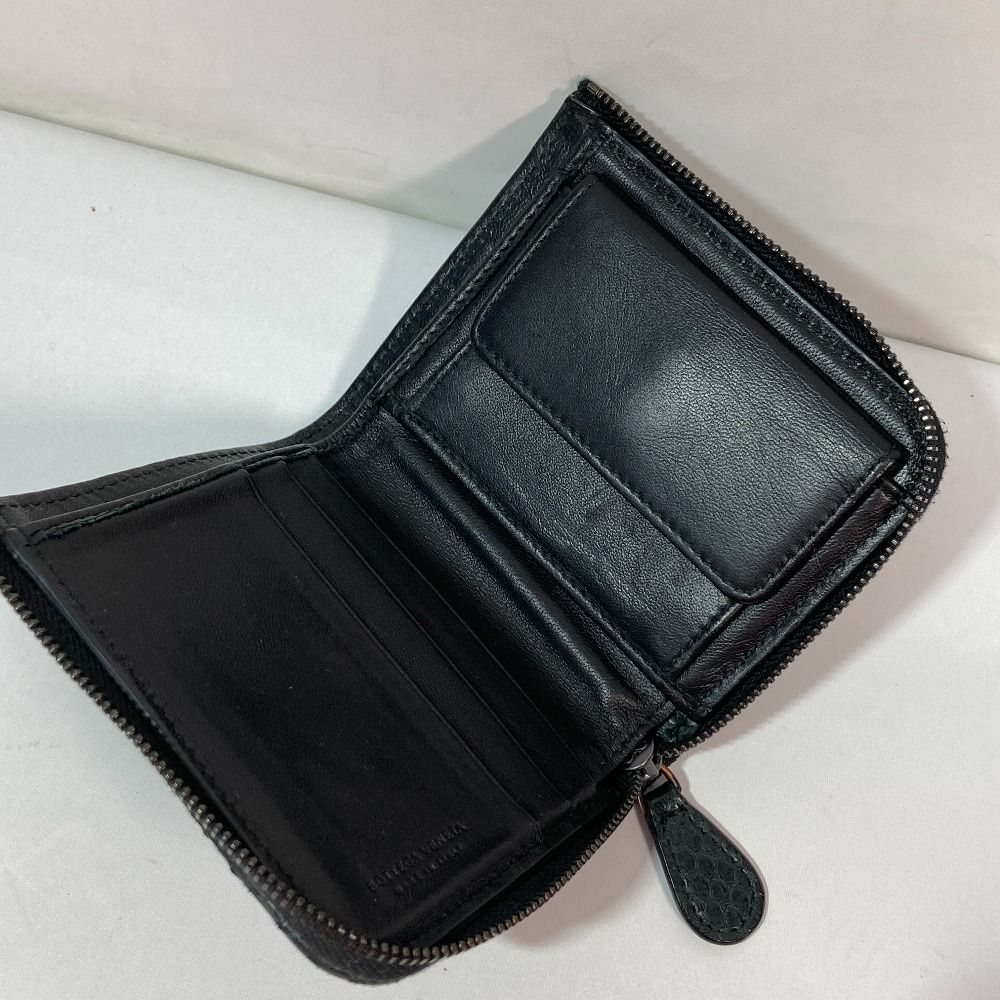 Bottega Veneta Intrecciato Round Zipper Wallet Black Enamel X