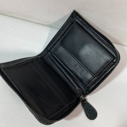 Bottega Veneta Intrecciato Round Zipper Wallet Black Enamel X