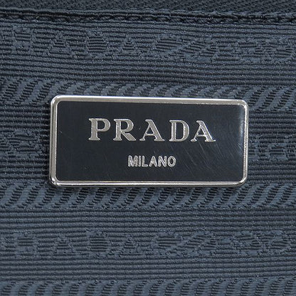 Prada Carry Bag Triangle Logo Carry Case Nylon Leather Navy Silver Hardware