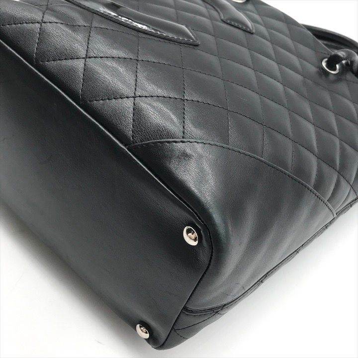 Chanel CC Logo Cambon Leather Patent Mini Hand Tote Black