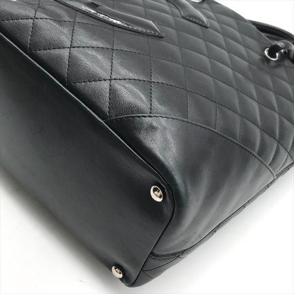 Chanel CC Logo Cambon Leather Patent Mini Hand Tote Black