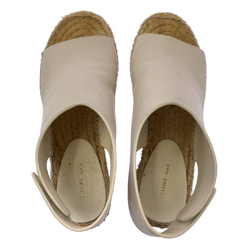 Celine Leather Espadrille Wedge Sole Sandals - 35 - White Beige - Women's