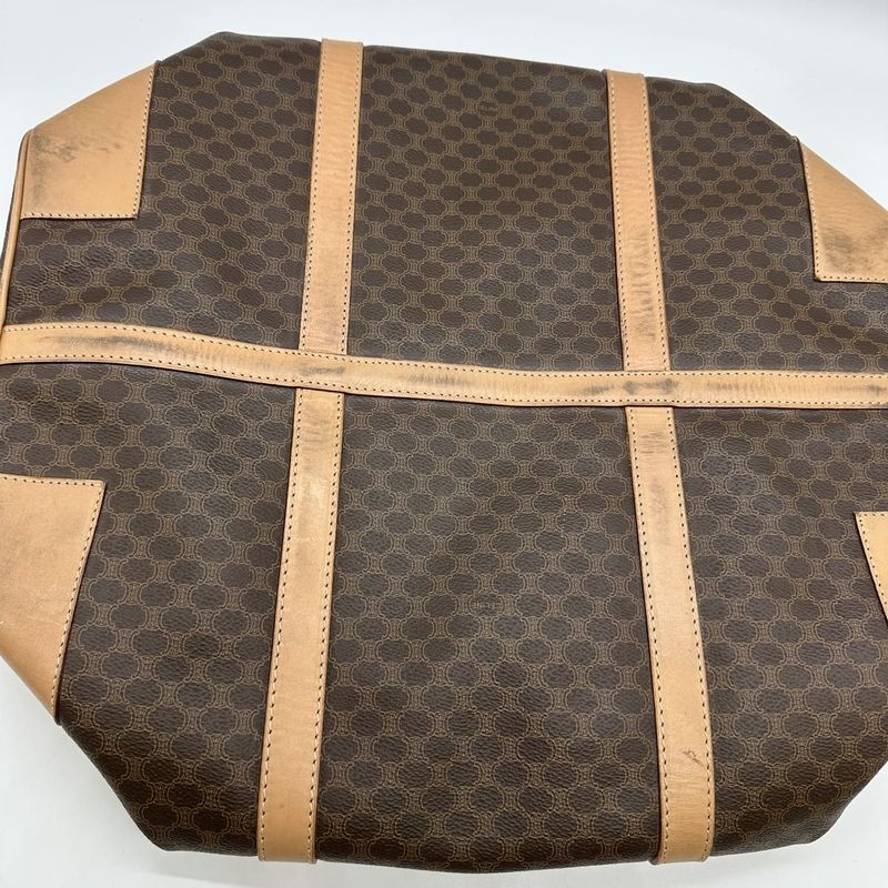 Celine M14 Boston Bag Macadam PVC Leather Brown Ladies Men