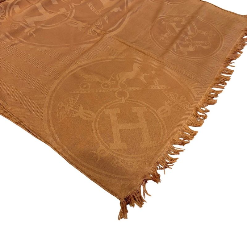 895 Hermes Shawl New Livris 220 Orange-Brown Large Shawl Cashmere Silk Hermes