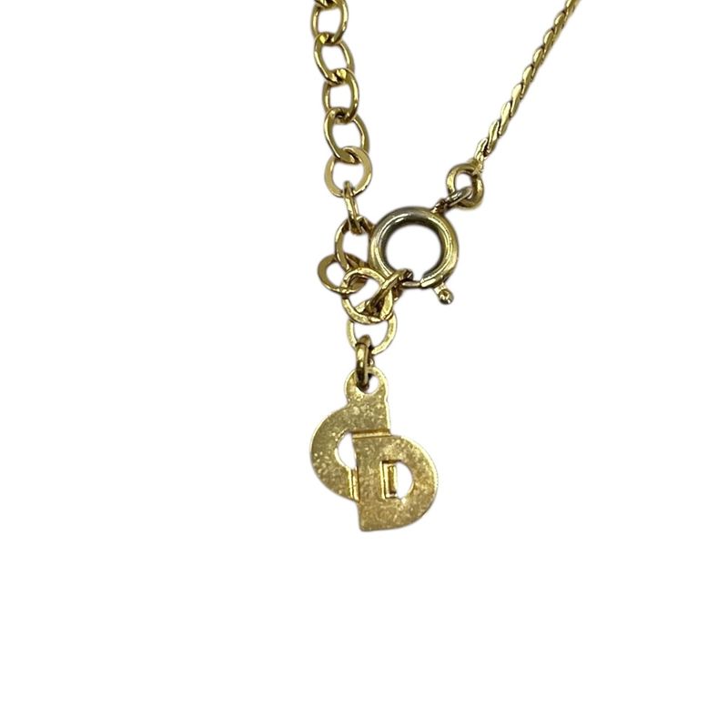 Christian DIOR Necklace Metal Rhinestone V Gold Plated Gold
