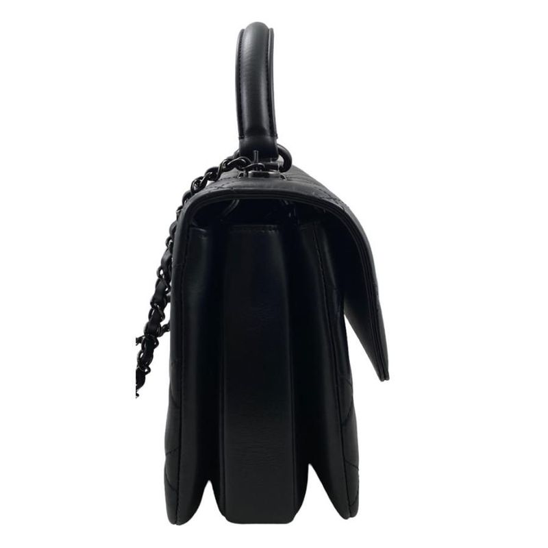 Chanel A92236 Top Handle Flap Bag Lambskin Black Random Plate Handbag Shoulder