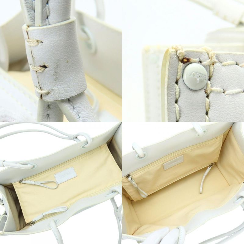 Loewe Tote Bag Crown Logo Stitch Leather Plastic White Studded Shopper Tote