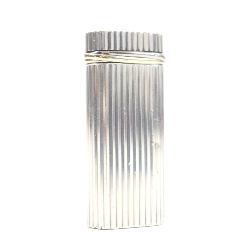 Cartier Trinity Short New Shape Oval Smoking Tool Gas Lighter Silver Gold Swiss