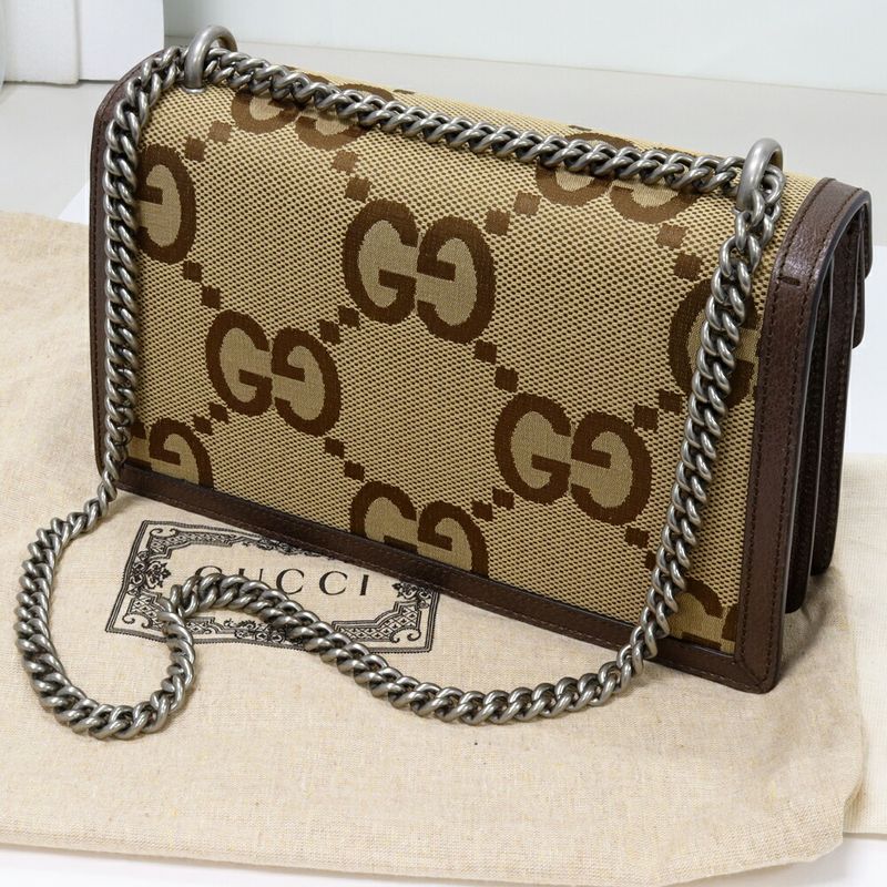 Gucci Chain Shoulder Bag Handbag GG Jumbo Dionysus Small Canvas Brown 400249