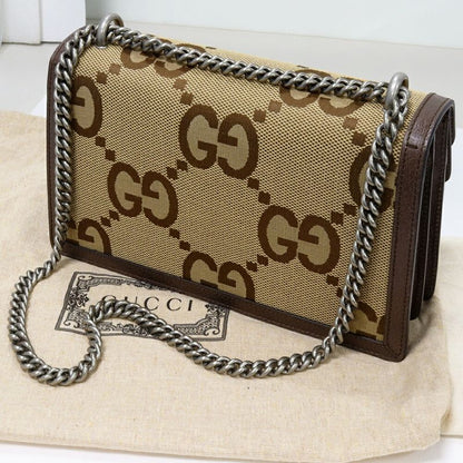 Gucci Chain Shoulder Bag Handbag GG Jumbo Dionysus Small Canvas Brown 400249