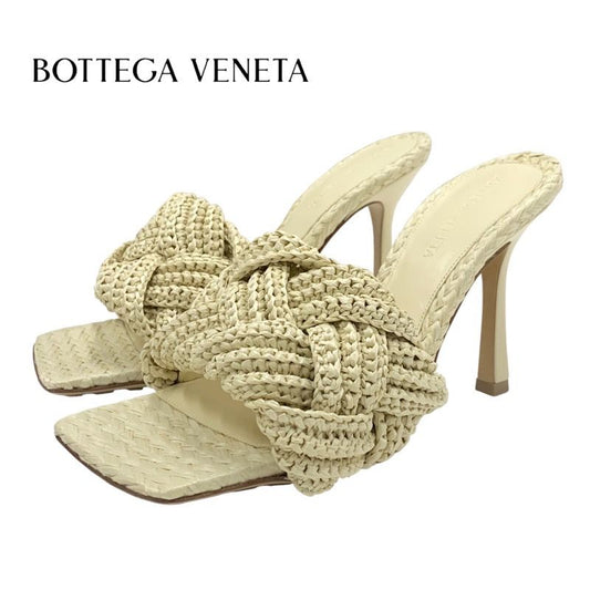 Unused Bottega Veneta Lido Sandals Mule Shoes Intrecciato Raffia Beige