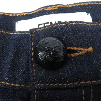 Fendi Flp673 Leather Denim Pants With Logo Patch And Logo Button Bottoms Indigo