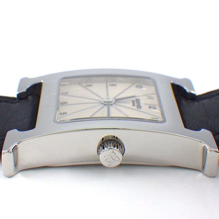 Hermes Watch H Watch Dubretour Hh1210 Square Silver Vague Guilloche Dial SS