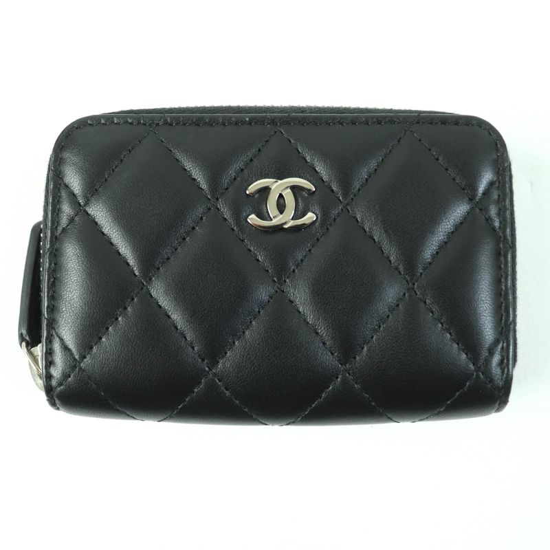 CHANEL Ap0216 Matelasse Classic Lambskin Coin Case With Coco Mark Black Silver