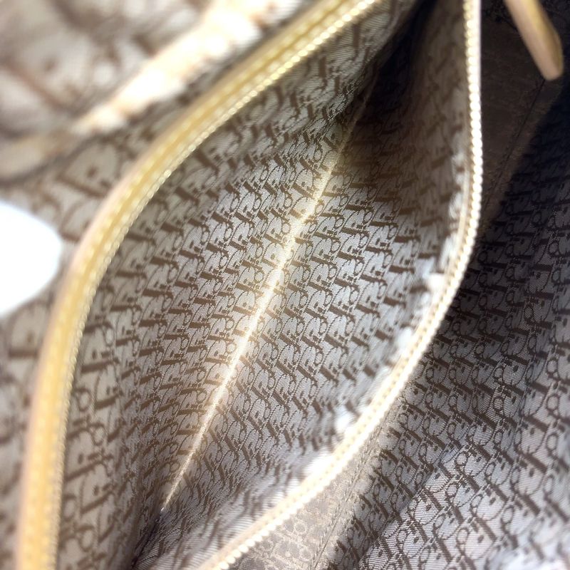 Christian Dior Canage 2WAY Shoulder Bag Enamel Leather Beige Handbag Gold