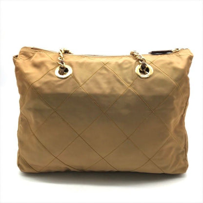 Prada Triangle Logo Nylon Tessuto Chain Tote Camel