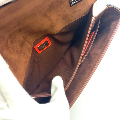 Fendi Baguette Chain Shoulder Leather Orange Brown And Black Shoulder Bag Silver